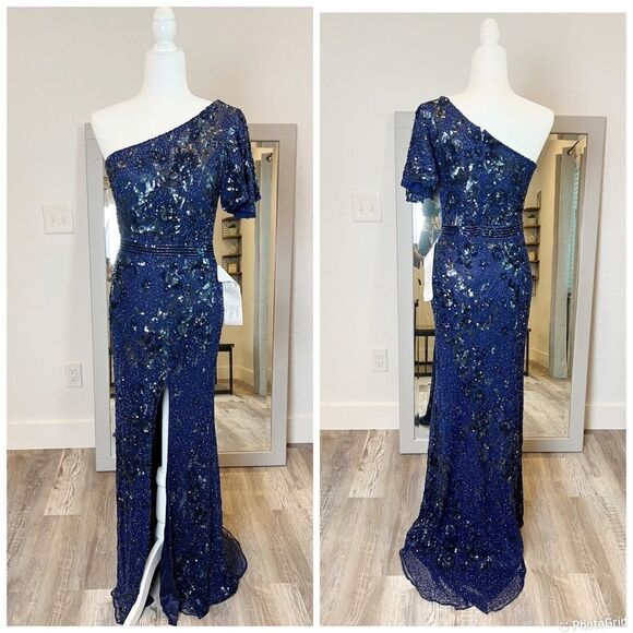 NEW MAC DUGGAL SEQUINED ONE SHOULDER EVENING GOWN - Picture 2 of 13
